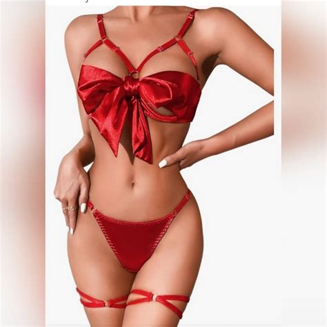 Intimates Sleepwear Satin Bow Lingerie For Womenstrappy Unwrap Present Lingeriesbra And