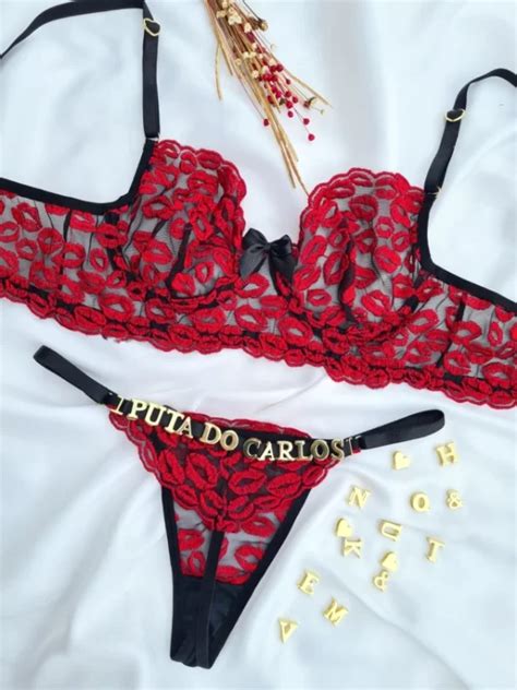 Conjunto Personalizável Lulu Beijinho Preto Vermelho Sex Shop Fascinação