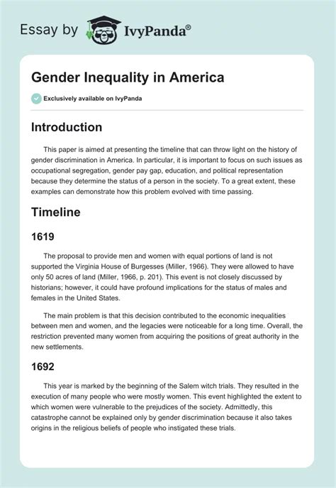 Gender Inequality In America 1694 Words Report Example