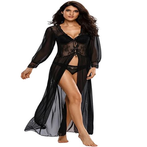 Sexy Lace Long Robe Gown Nightdress Hot Lingerie Women Nightgown Bathrobe Sleepwear In Robes