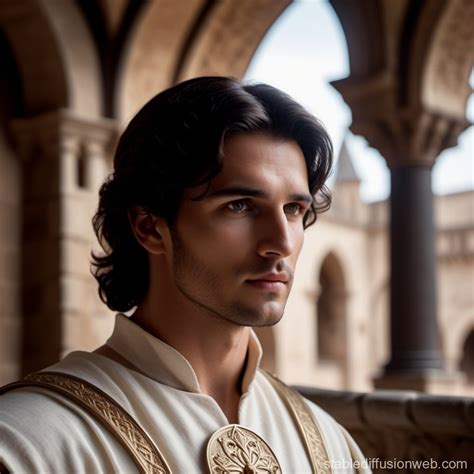 Man With Medieval White Attire In Ornate Setting Stable Diffusion Online