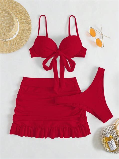 Shein Swim Conjunto De Pe As Bikini S Lido N Na Frente Sexy Da Mulher Inclui Suti