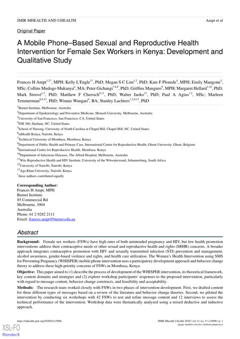 PDF A Mobile Phone Based Sexual And Reproductive Health Intervention For Female Sex Workers In