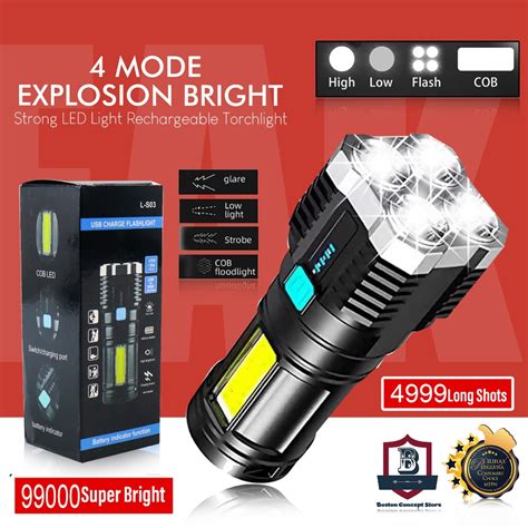 L S Super Bright Usb Flashlight Core Modes Strong Led Light