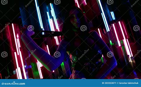 Dancing Stripper Woman In Nightclub Wriggling Body Dressed Leather Lingerie Stock Video Video