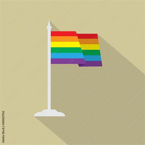 Gay Pride LGBT Flag With Flagpole Flat Icon With Long Shadow Vector Illustration EPS10 Of A
