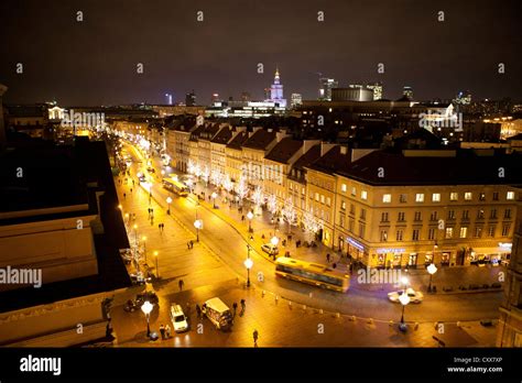 Central Warsaw Poland at night Stock Photo - Alamy