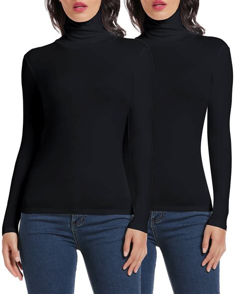 Manifique 2 Packs Womens Long Sleeve Mock Turtleneck Tops Slim Fit Base Layer Perfect For Spring