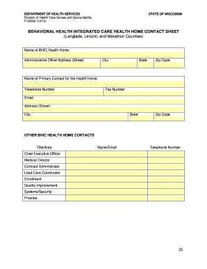 Fillable Online Dhs Wisconsin Behavioral Health Integrated Care Health