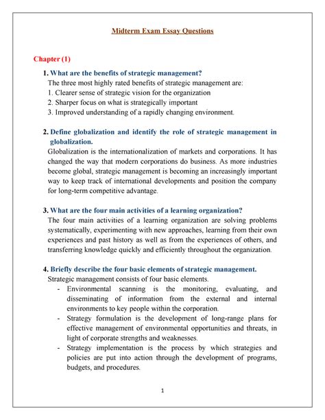 Mid Term Exam Mid Term Exam Midterm Exam Essay Questions Chapter 1