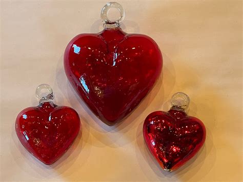 Red Blown Glass Hearts Large Small Or Mirrored Red Blown Glass Heart