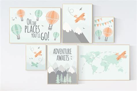 Hot Air Balloon Nursery Oh The Places You Ll Go Nursery Prints Gender Neutral Nursery Decor