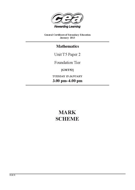 Gcse Math Past Papers Mark Schemes Standard January Series 2013 12022