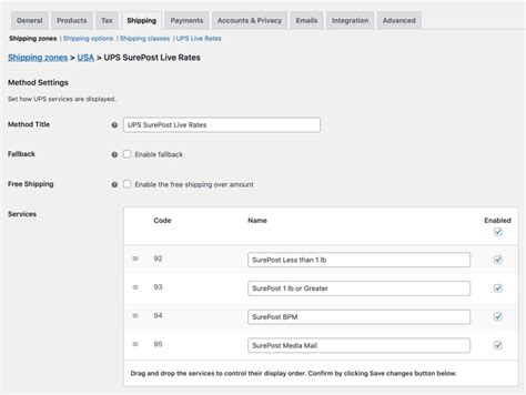 Ups Ups Surepost Live Rates Shipping Method Configuration