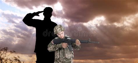 Soldiers in Uniforms, Banner Design. Military Service Stock Photo ...