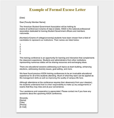 Formal Excuse Letters 10 Free Samples And Templates