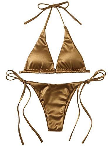 Addison Rae Wears A Golden Goddess Metallic String Bikini