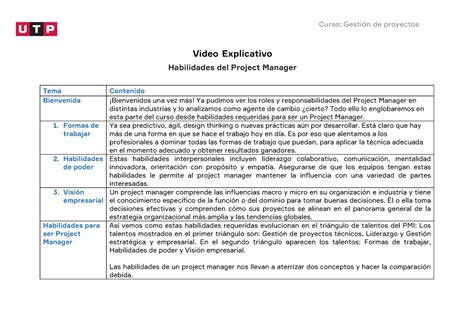 Semana Guion Habilidades Del Project Manager Curso Gesti N De