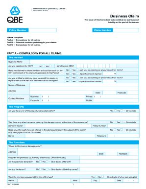 Fillable Online 0101 Nccdn QBE Business Claim Formpdf 0101 Nccdn Fax