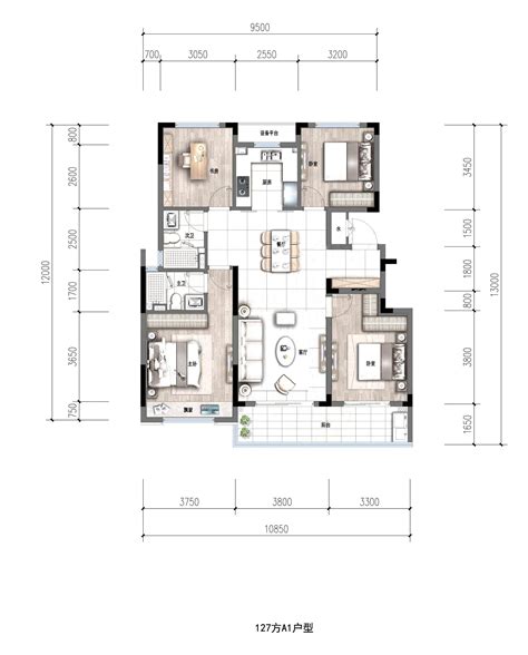 西房招商·晨语汀澜里高层e户型图130方4室2厅2卫 杭州看房网