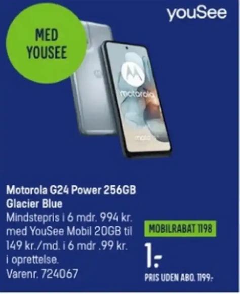 Motorola G24 Power 256GB Glacier Blue Tilbud Hos Elgiganten