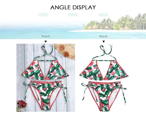 Halter Neck Backless Padded Leaf Print Low Waist Tied Strap Women Bikini Set Jungle Green
