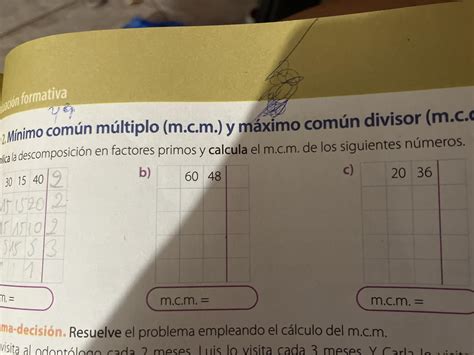 Mínimo Común Múltiplo Y Máximo Divisor Msd Aplica La Descomposición En Factores Primos Y Calcula