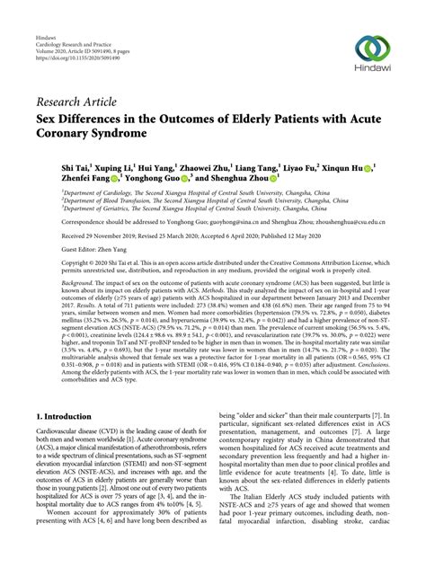 PDF Sex Differences In The Outcomes Of Elderly Patients With Acute