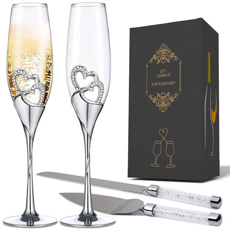 Silver Wedding Flutes Set Personalized Champagne Flutes Set For Cake