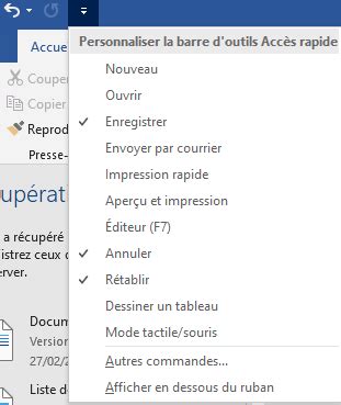 Personnaliser La Barre D Outils D Acc S Rapide Dans Un Document Word