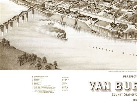 Van Buren Arkansas In 1888 Birds Eye View Map Aerial Map Panorama