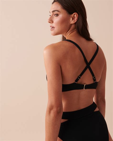 Textured Recycled Fibers Triangle Bikini Top Black La Vie En Rose