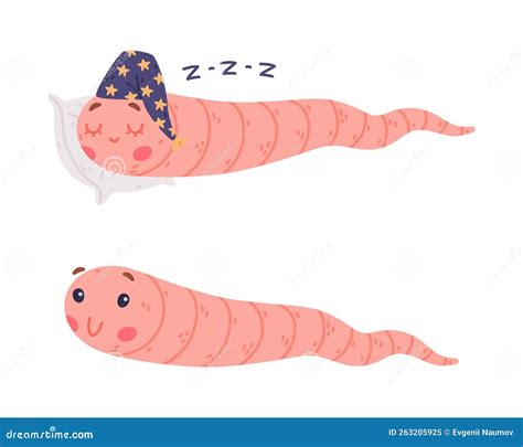 Funny Pink Worm Character With Long Tube Body Vector Set Stock