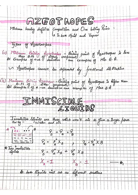 Solution Chemistry Azeotropes Immiscible Liquid Colligative Properties