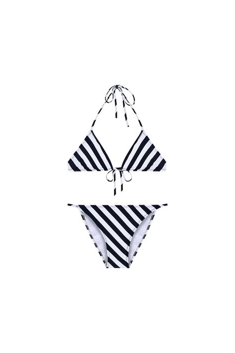 Lacivert Verev Çizgili Bağlamalı Üçgen Bikini