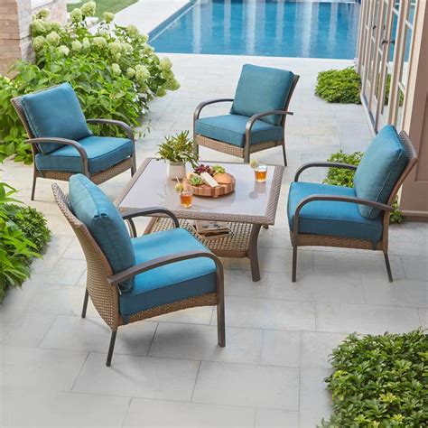 Hampton Bay Corranade 5 Piece Wicker Patio Conversation Set With