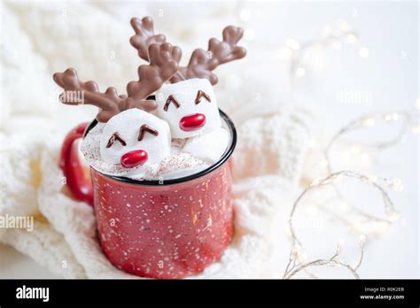 Hot Chocolate With Melted Marshmallow Snowman Stock Photo Alamy