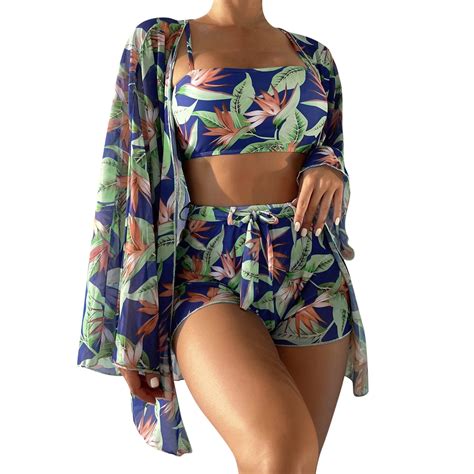 Loasebue Women High Waist Bikinis Piece Bikini Set Cover Up Swimsuit For Long Sleeve Push Up