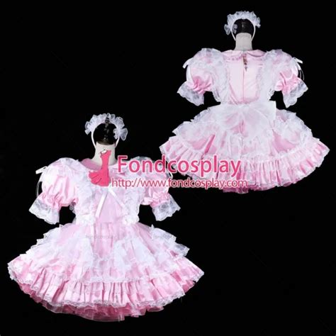 Sissy Maid Short Pink Satin Dress Lockable Cosplay Costume Tailor Made