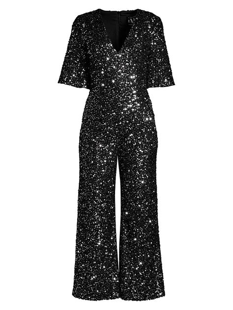 Black Halo Womens Keely Sequin Jumpsuit Editorialist