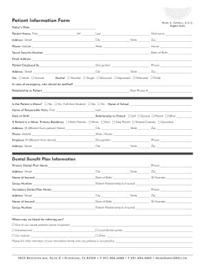 Fillable Online Patient Information Form Mark E Harris Dds Fax