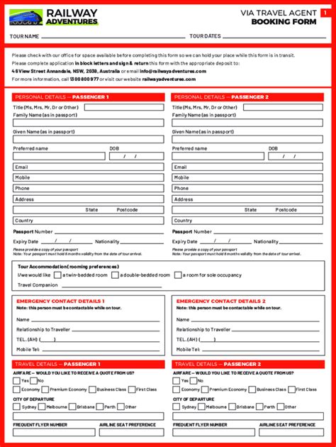 Fillable Online Travel Agent Booking Form Template Fax Email Print