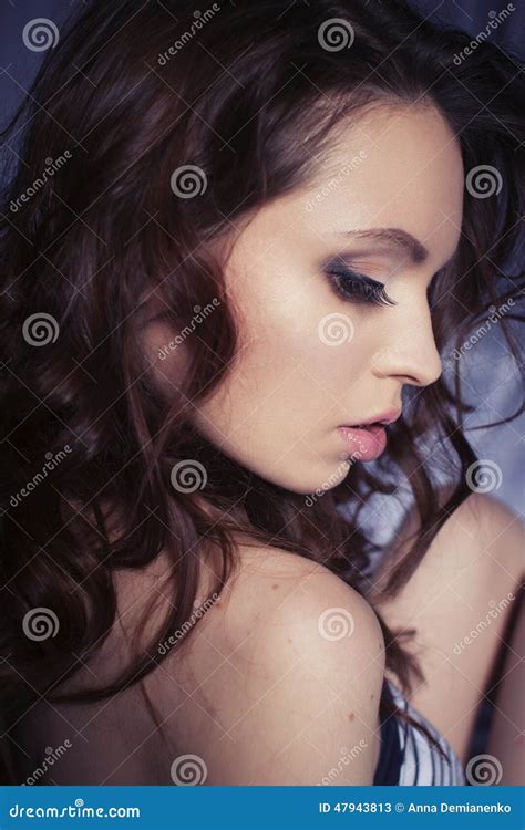 Beautiful Brunette Woman Portrait On Bed Home Stock Image Image Of Indoors Natural 47943813