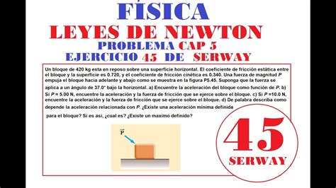 Ejercicios De FÍsica De Serway 7 EdiciÓn Cap 5 Leyes De Newton Ej 45 Youtube