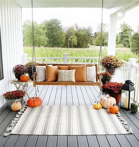 Fall Front Porch With Cozy Porch Swing And Mums Via Sugar Maple