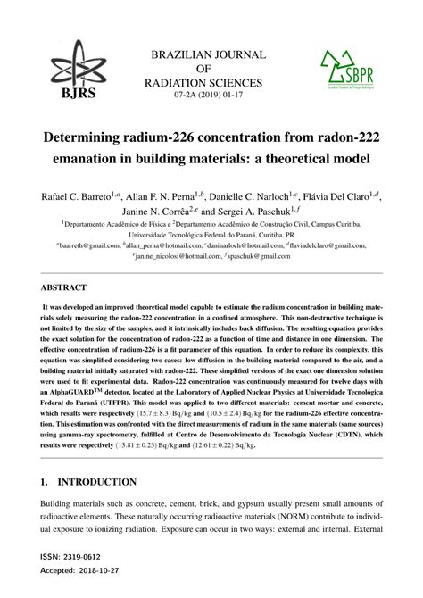 Pdf Determining Radium Concentration From Radon Emanation In