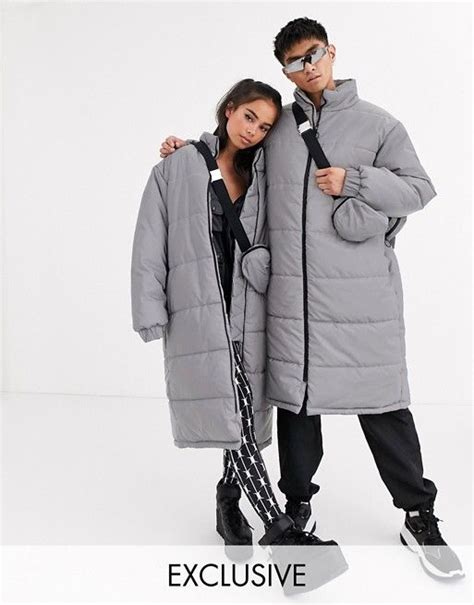 Collusion Unisex Reflective Puffer Jacket With Removable Bag In Grey Asos Jackets Long