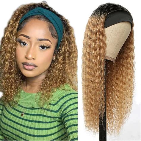 Amazon Lorauroga Kinky Curly Blonde Headband Wig Human Hair B Ombre Honey Blonde Wigs