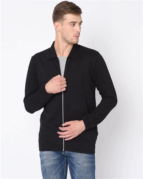 Buy Mens Black Zipped Jacket Online At Bewakoof