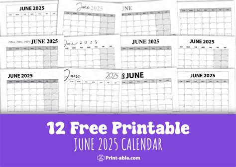 12 free june 2025 calendar printable